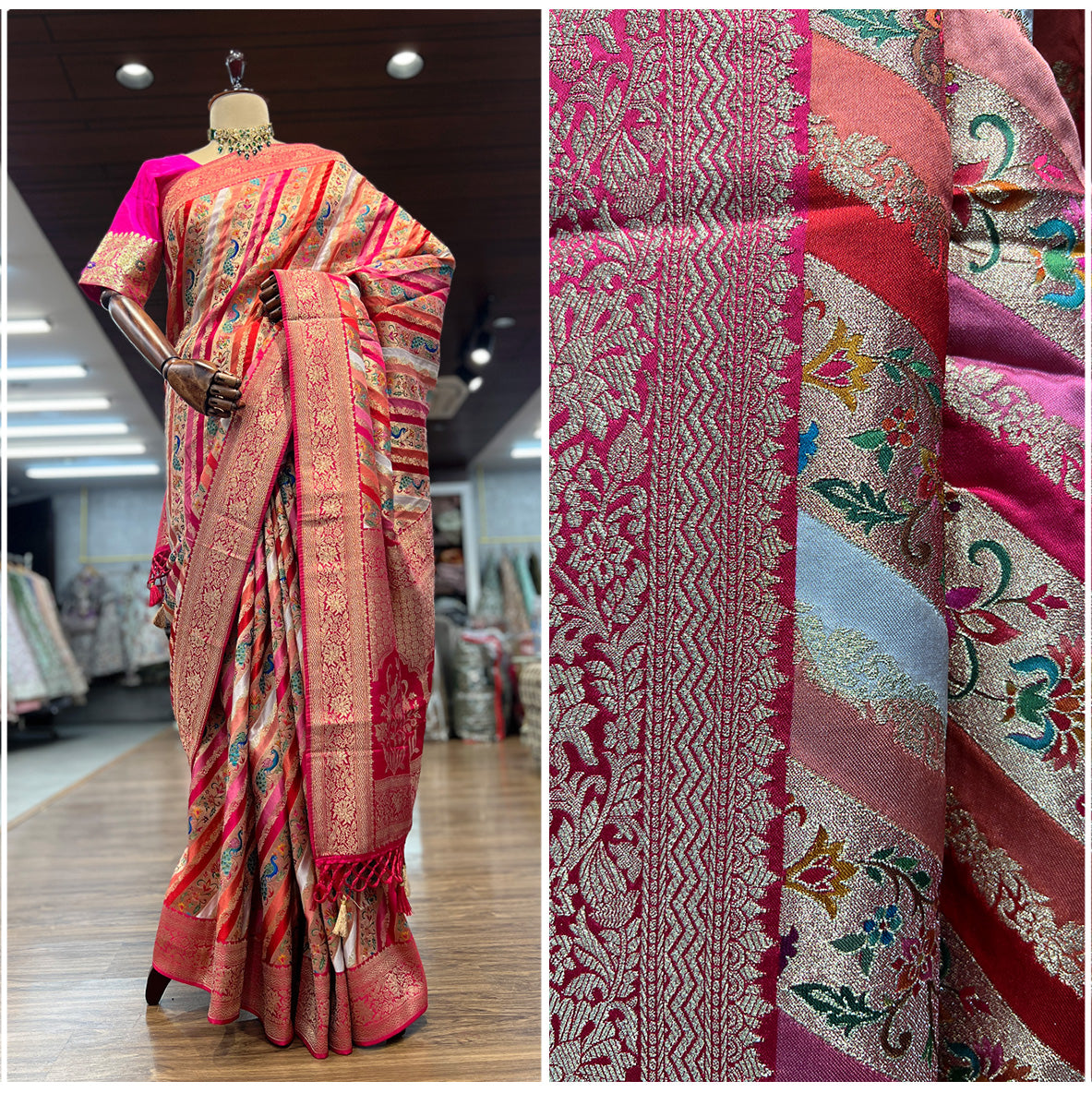 JMS_Studio Satin Viscose Silk Saree Featuring Placement Prints - JMS Studio