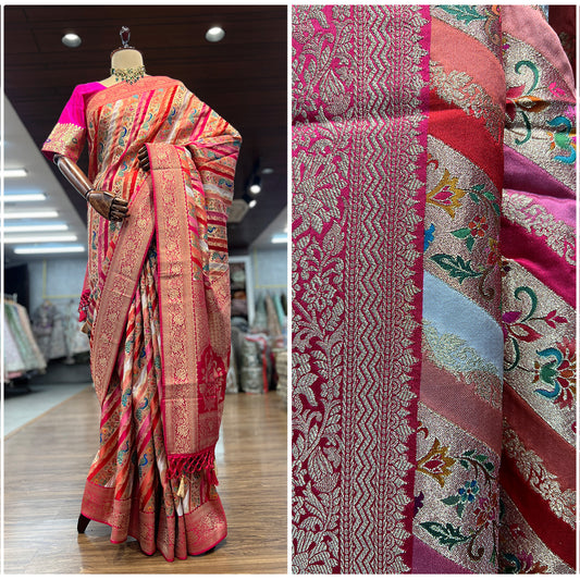 JMS_Studio Satin Viscose Silk Saree Featuring Placement Prints - JMS Studio