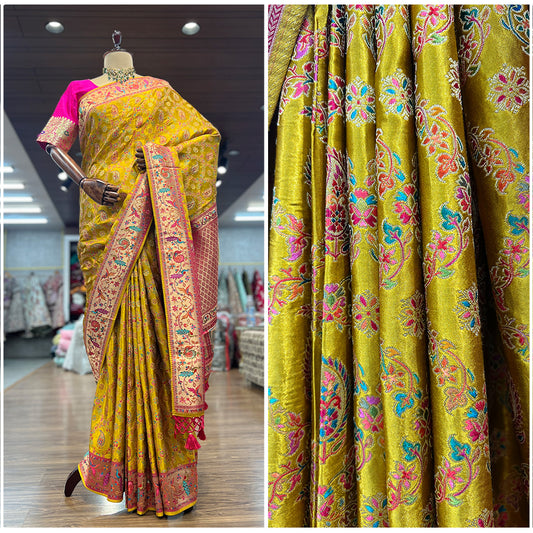 JMS_Studio Satin Viscose Silk Saree Featuring Placement Prints - JMS Studio