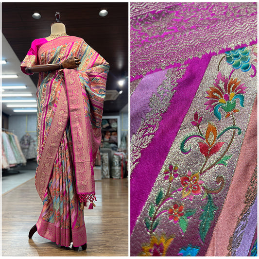 JMS_Studio Satin Viscose Silk Saree Featuring Placement Prints - JMS Studio