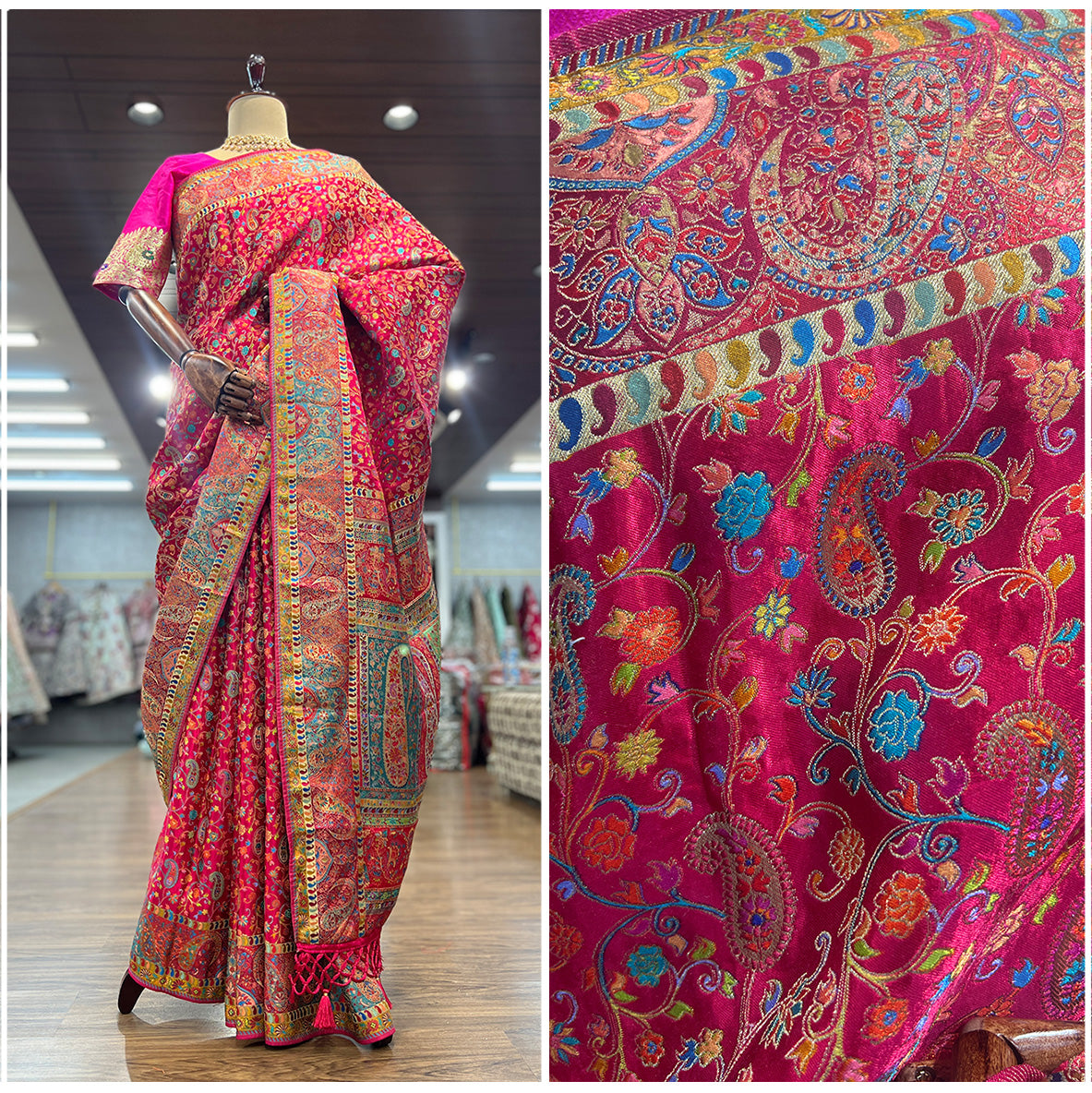 JMS_Studio Satin Viscose Silk Saree Featuring Placement Prints - JMS Studio