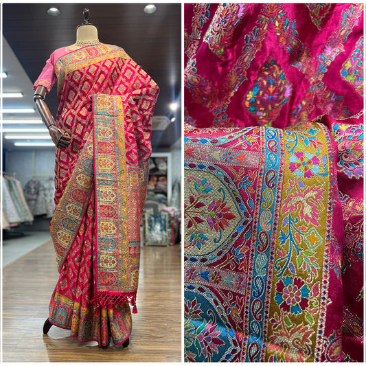 JMS_Studio Satin Viscose Silk Saree Featuring Placement Prints - JMS Studio