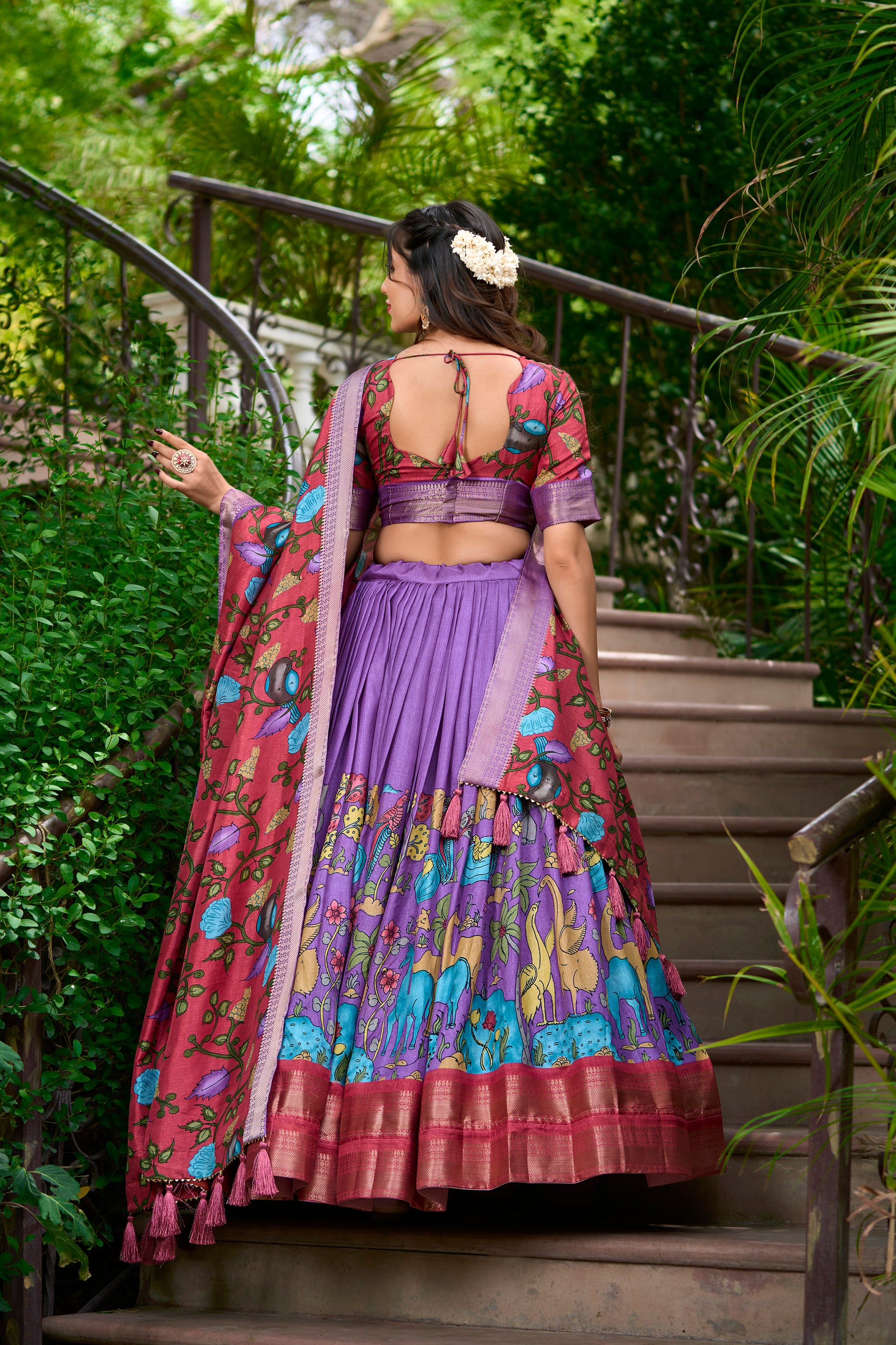 Doli - Kalamkari Dola Silk Charm Lavendar Lehenga Choli Set - JMS Studio