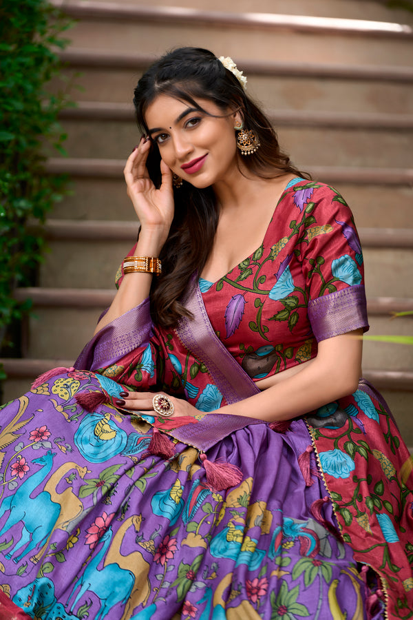 Doli - Kalamkari Dola Silk Charm Lavendar Lehenga Choli Set - JMS Studio