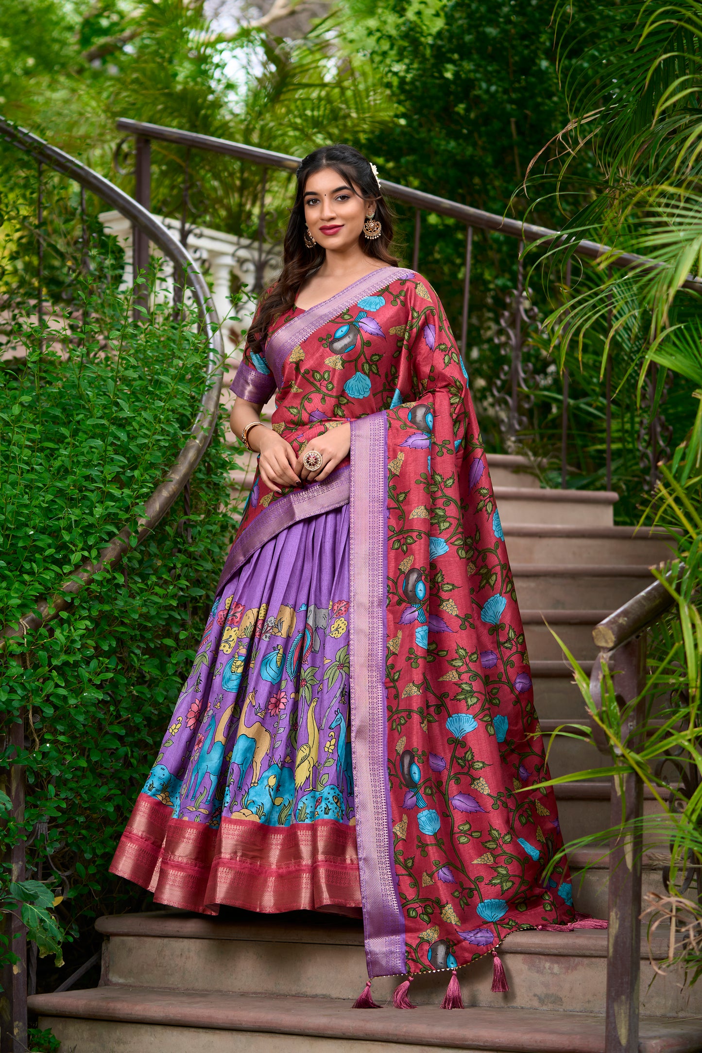 Doli - Kalamkari Dola Silk Charm Lavendar Lehenga Choli Set - JMS Studio
