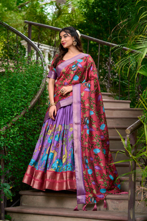 Doli - Kalamkari Dola Silk Charm Lavendar Lehenga Choli Set - JMS Studio