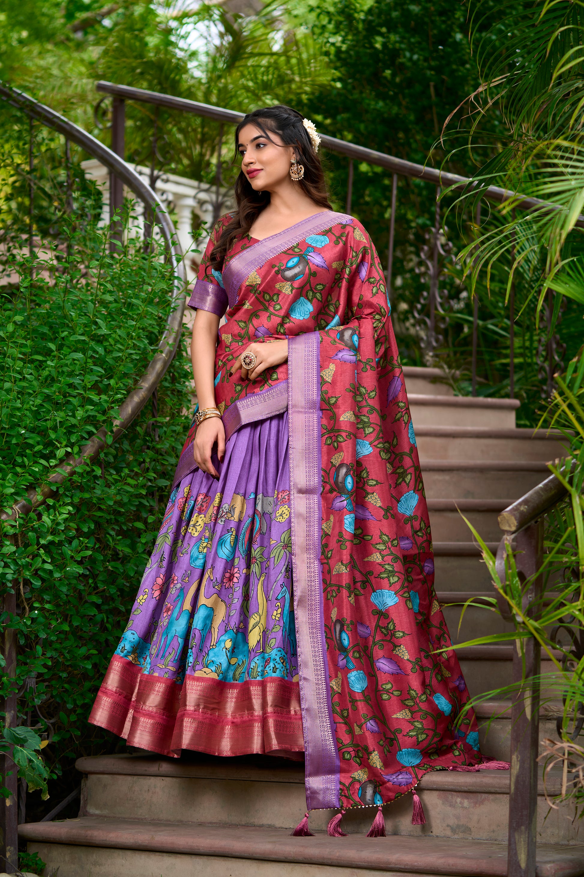 Doli - Kalamkari Dola Silk Charm Lavendar Lehenga Choli Set - JMS Studio