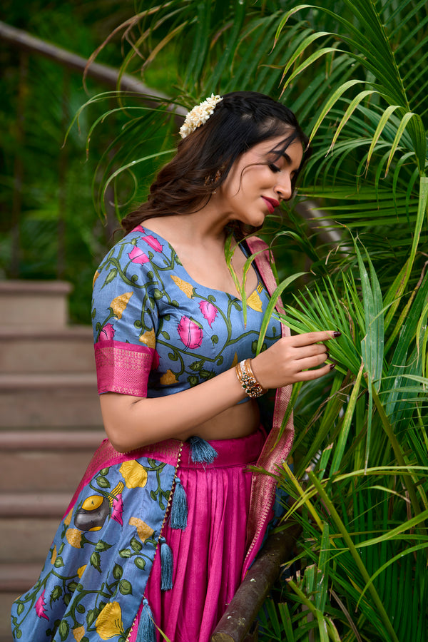 Doli - Kalamkari Dola Silk Charm Pink Lehenga Choli Set - JMS Studio