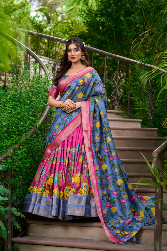 Doli - Kalamkari Dola Silk Charm Pink Lehenga Choli Set