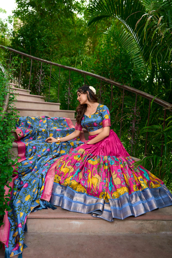Doli - Kalamkari Dola Silk Charm Pink Lehenga Choli Set - JMS Studio