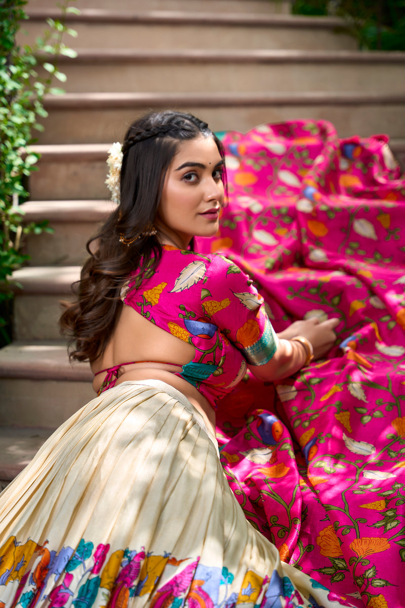 Doli - Kalamkari Dola Silk Charm Off White Lehenga Choli Set - JMS Studio