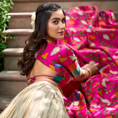 Doli - Kalamkari Dola Silk Charm Off White Lehenga Choli Set - JMS Studio
