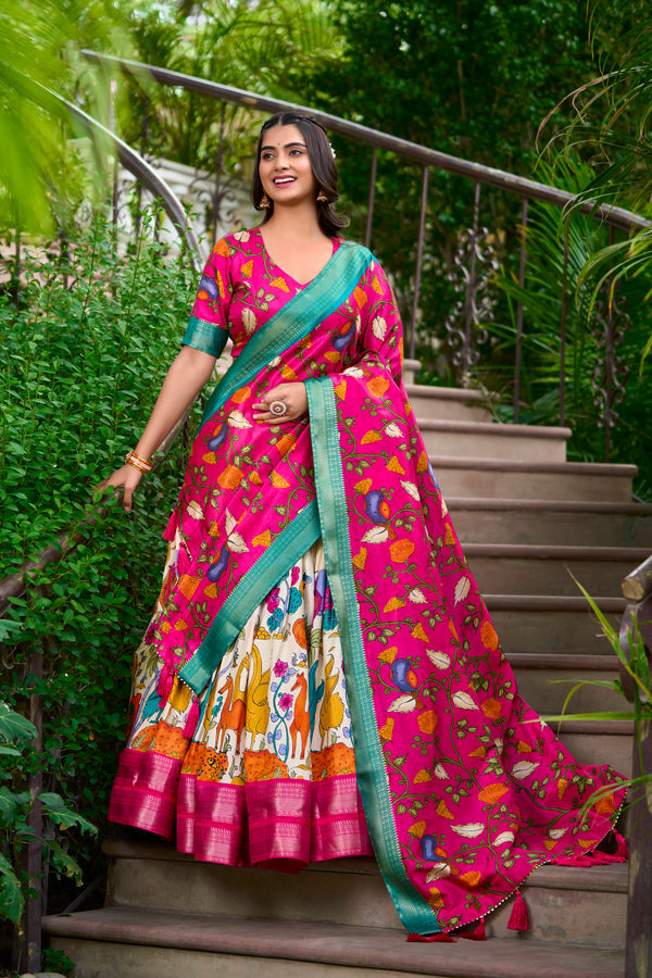 Doli - Kalamkari Dola Silk Charm Off White Lehenga Choli Set - JMS Studio