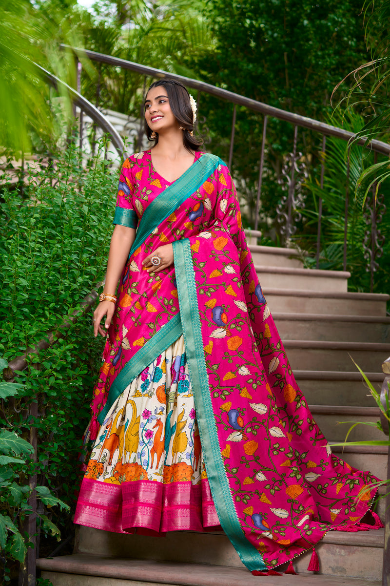 Doli - Kalamkari Dola Silk Charm Off White Lehenga Choli Set - JMS Studio