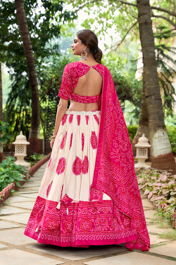 Doli - Tussar Silk Bandhej Print Pink Lehenga Choli Set - JMS Studio