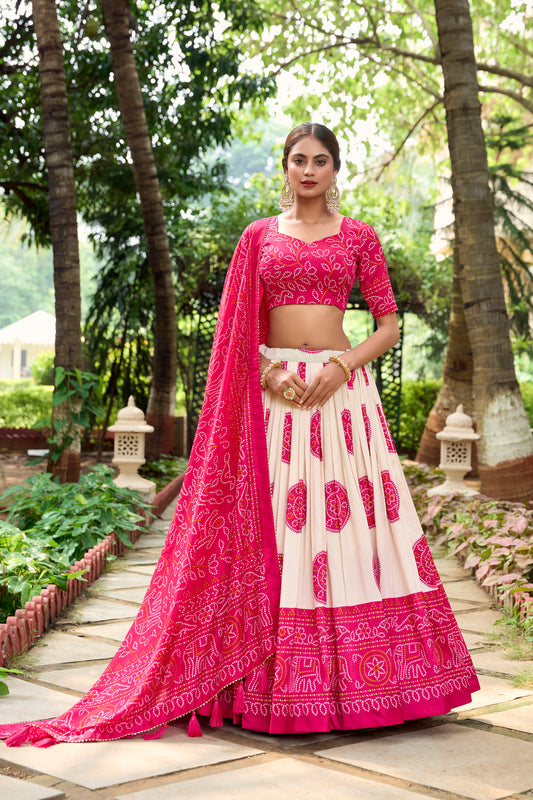 Doli - Tussar Silk Bandhej Print Pink Lehenga Choli Set - JMS Studio