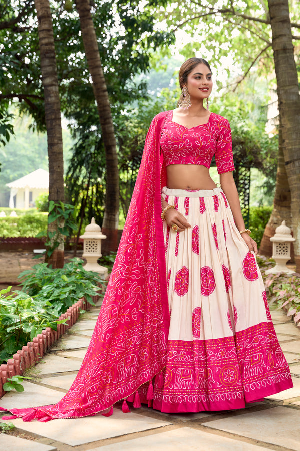 Doli - Tussar Silk Bandhej Print Pink Lehenga Choli Set - JMS Studio