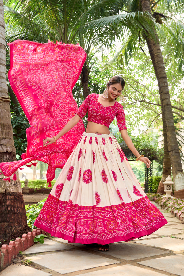 Doli - Tussar Silk Bandhej Print Pink Lehenga Choli Set - JMS Studio