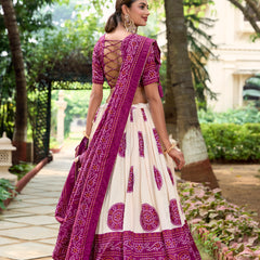 Doli - Tussar Silk Bandhej Print Purple Lehenga Choli Set - JMS Studio