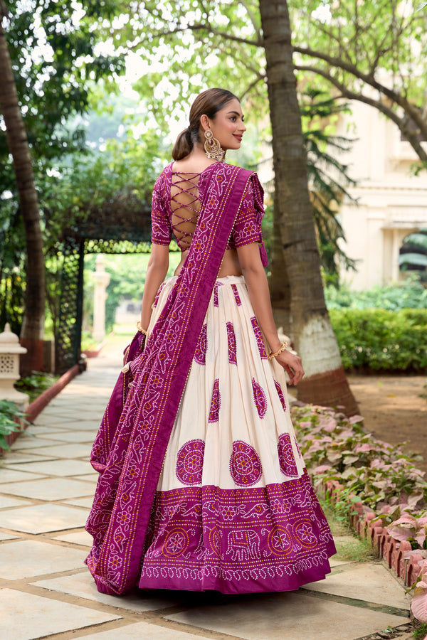 Doli - Tussar Silk Bandhej Print Purple Lehenga Choli Set - JMS Studio