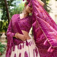 Doli - Tussar Silk Bandhej Print Purple Lehenga Choli Set - JMS Studio