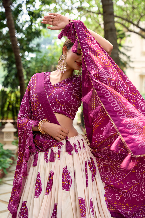 Doli - Tussar Silk Bandhej Print Purple Lehenga Choli Set - JMS Studio