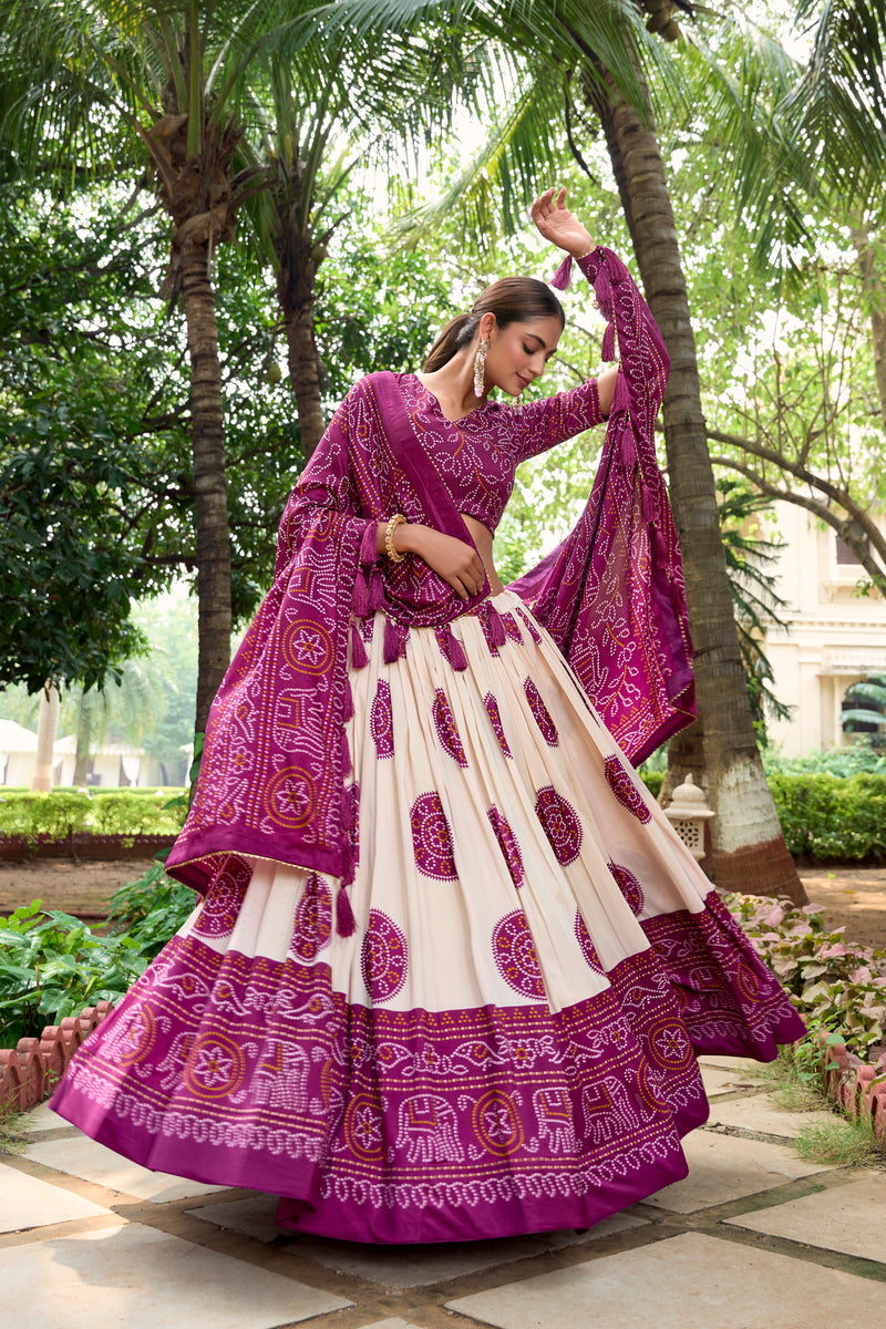 Doli - Tussar Silk Bandhej Print Purple Lehenga Choli Set - JMS Studio
