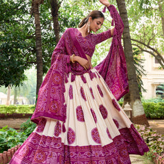 Doli - Tussar Silk Bandhej Print Purple Lehenga Choli Set - JMS Studio