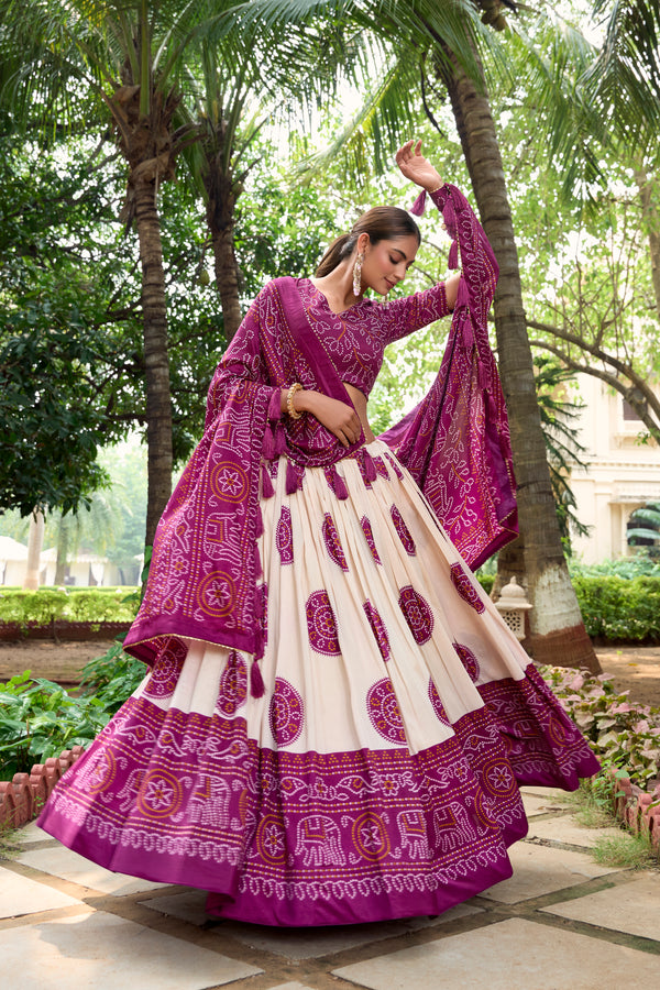 Doli - Tussar Silk Bandhej Print Purple Lehenga Choli Set - JMS Studio