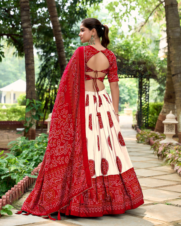 Doli - Tussar Silk Bandhej Print Red Lehenga Choli Set - JMS Studio