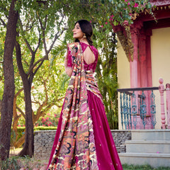 Doli - Vichitra Silk Sequins and Thread Embroidery Work with Kalamkari Print Border Pink Lehenga Choli - JMS Studio