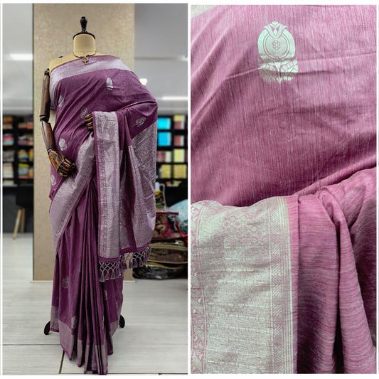 JMS_Studio Cotton Linen Blend Burgundy Soft Woven Saree - JMS Studio
