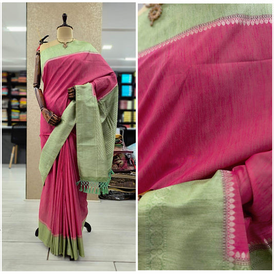 JMS_Studio Cotton Linen Blend Contrast Pallu Soft Woven Saree - JMS Studio