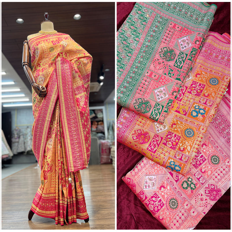 JMS_Studio Coloful Banrasi Silk Woven Saree with Swaroski Embellishments - JMS Studio