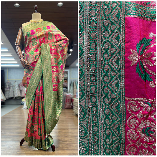 JMS_Studio Coloful Banrasi Silk Woven Saree with Swaroski Embellishments - JMS Studio