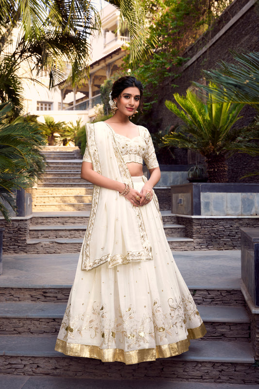 Doli - Silver Glosy Sequins and Embroidery with Foil Work Off White Lehenga Choli - JMS Studio