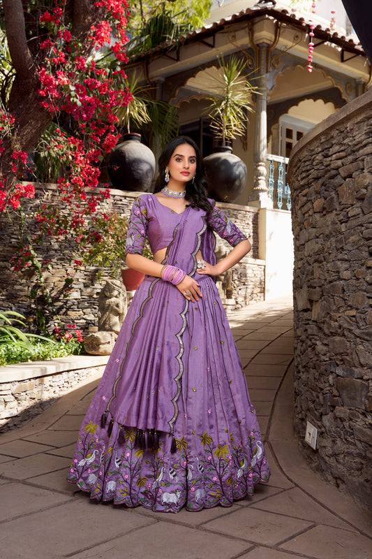 Doli - Vichitra Shimmer Sequins and Thread Embroidery Work Lavender Lehenga Choli - JMS Studio