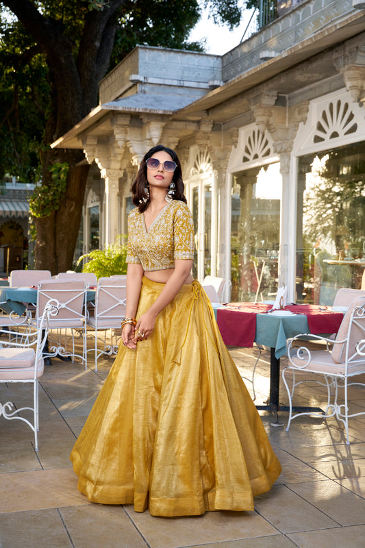 Doli - Gold Sequins and Thread Embroidery Work Mustard Lehenga Choli - JMS Studio