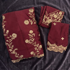 Wine festive clothing set pieces with gold floral embroidery and ornate border