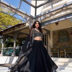 Doli - Satin Coding and Sequins Embroidery Work Black Lehenga Choli - JMS Studio