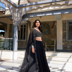 Doli - Satin Coding and Sequins Embroidery Work Black Lehenga Choli - JMS Studio