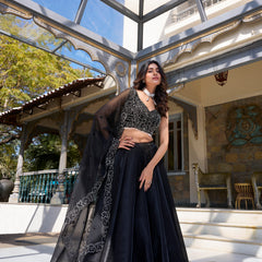 Doli - Satin Coding and Sequins Embroidery Work Black Lehenga Choli - JMS Studio
