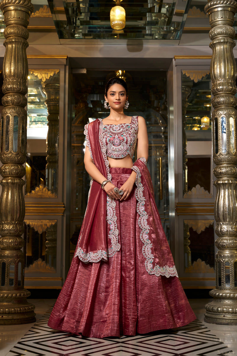 Doli - Sequins and Thread Embroidery with Diamond Maroon Lehenga Choli - JMS Studio