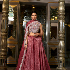 Doli - Sequins and Thread Embroidery with Diamond Maroon Lehenga Choli - JMS Studio