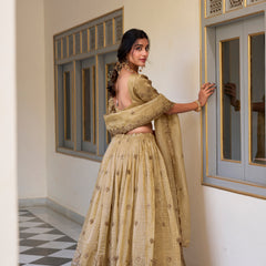 Doli - Gold Crush Sequins and Thread Embroidery Work Off White Lehenga Choli - JMS Studio