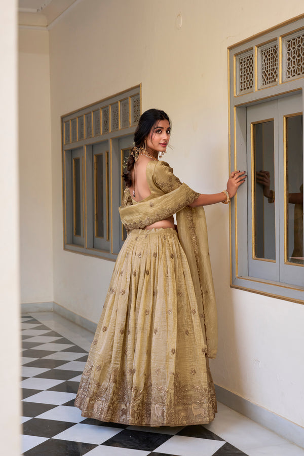 Doli - Gold Crush Sequins and Thread Embroidery Work Off White Lehenga Choli - JMS Studio