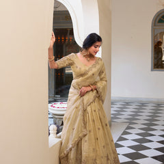 Doli - Gold Crush Sequins and Thread Embroidery Work Off White Lehenga Choli - JMS Studio