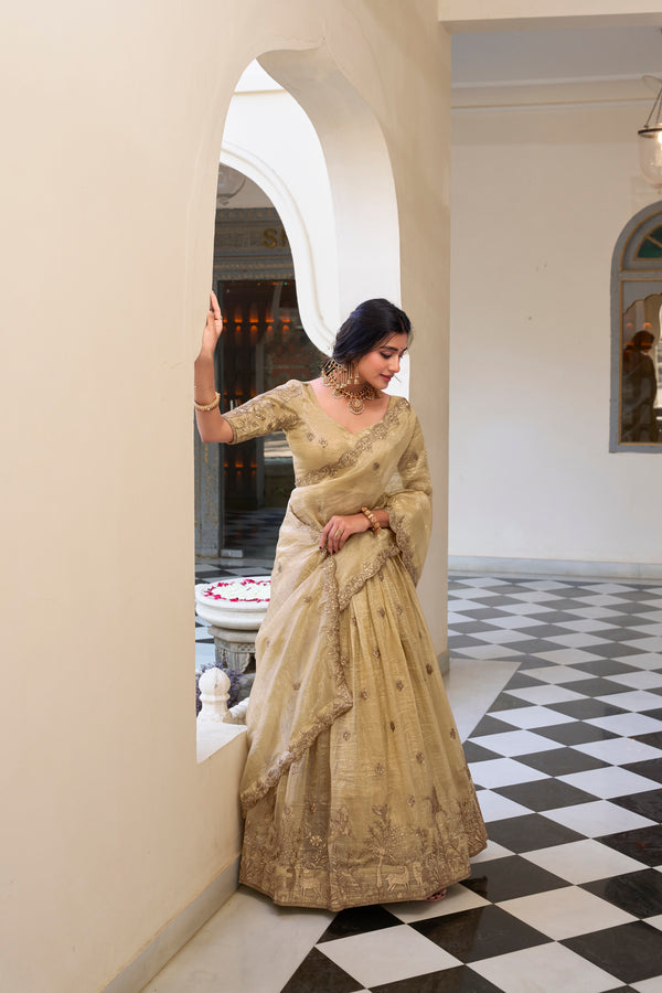 Doli - Gold Crush Sequins and Thread Embroidery Work Off White Lehenga Choli - JMS Studio