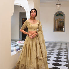 Doli - Gold Crush Sequins and Thread Embroidery Work Off White Lehenga Choli - JMS Studio