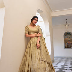Doli - Gold Crush Sequins and Thread Embroidery Work Off White Lehenga Choli - JMS Studio